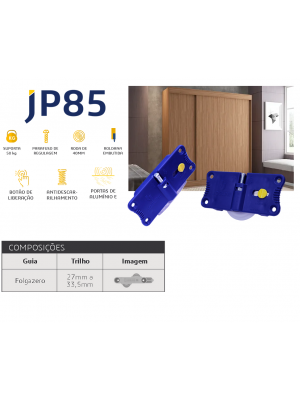 Sistema deslizante JP 85 embutir para portas de 15mm - 20mm Kit   