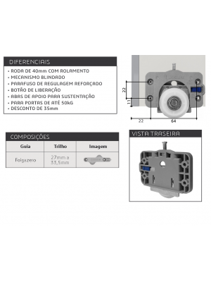 Sistema deslizante JP 240 para portas de 15mm - 20mm Kit   